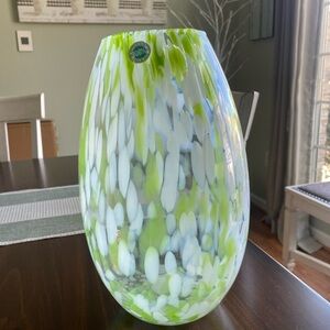 Hand blown confetti/splatter art glass vase